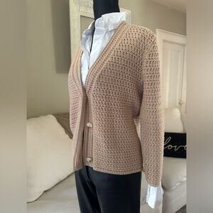 LOFT Women’s Soft Open Chunky Knit Button Up Cardigan Tan Brown Size M
